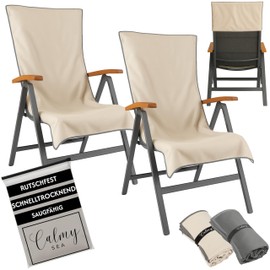 CalmySEA 2 x Protective Covers Garden Chair High-Backed Chair - 130 x 65 cm with Hood Microfibre Light Weight Protective Covers for Garden Chairs Towel with Envelope Cover Camping Chair (Beige, Pack