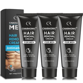Hair Removal Cream, Men Intimate/Private Area Hair Remover, Fast & Painless Hair Removal for Underarm, Chest and Back for Smooth Skin for Days, Depilatory Cream for Unwanted Male Hair (Black 3 Pcs)