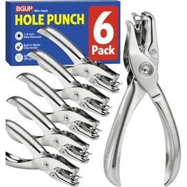 BGUP 6 Pack Single Hole Punch, 1/4" Paper Hole Puncher with 8-Sheet Capacity for Crafts, Handheld Circle Hole Punch for Crafts, Tags, and Tickets