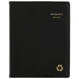 AT-A-GLANCE 2022-2023 Planner, Weekly & Monthly Academic Appointment Book, 8-1/4" x 11", Large, Recycled, Black (70957G05)