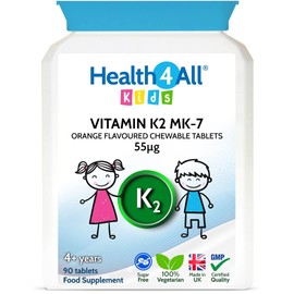 Health4All Kids Vitamin K2 MK-7 55mcg Chewable 90 Tablets (V) Sugar Free Supplement for Children. Natural Orange Flavour