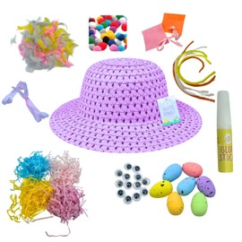 AKEDE Easter Bonnet Decorations - Make Your Own Easter Bonnet Hat with 64 Pieces - Easter Bonnet Kit - Easter Crafts for Kids, Boys, Girls, Children - Easter Gifts - Purple