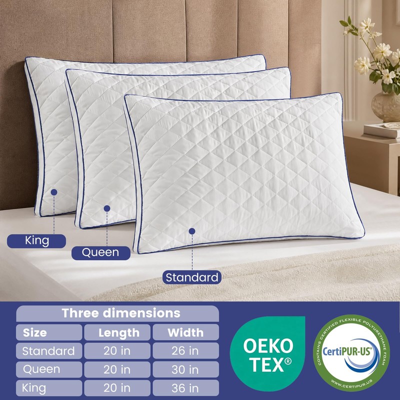 DOWNSTORIA Shredded Memory Foam Pillows Queen Size Set of 2,