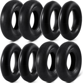 Datanly 4 Sets 13'' 4.00-6 Replacement Tire and Inner Tube Set Heavy Duty 4.00-6 Tire and Wheel with TR13 Straight Valve Stem and Ribbed Tire Treads, for Wheelbarrow Trolley Garden Wagon Wheels