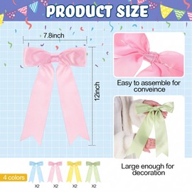 Riceshoot 8 Pcs Easter Spring Wreath Bow 7.8x12 Inches Large Satin Ribbon Premade Bows for Gifts Basket Pink Yellow Blue Green Favor for Door Tree Topper Wall Indoor Outdoor DIY Crafts Decor