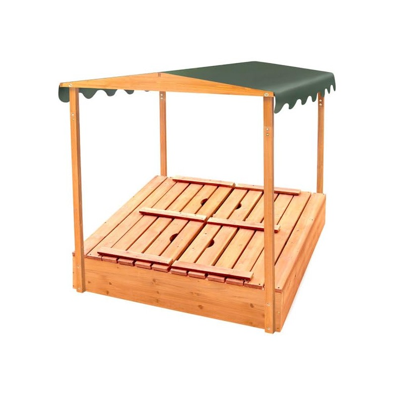 Badger Basket Cedar Sandbox for Kids with Canopy & Benches