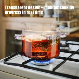 NiHome 61OZ/1.8L Small Glass Simmer Pot for Stove-Top Clear Borosilicate Glass Cooking Pot with Wooden Lid Handle & Brush, Glass Saucepan for Slow Simmer, Microwave, Dishwasher-Safe