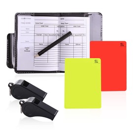 PFLYPF Football Referee Card Set with 2 Black Whistle, Durable Red and Yellow Referee Card, Football Game Scoreboard, World Cup and Various Events