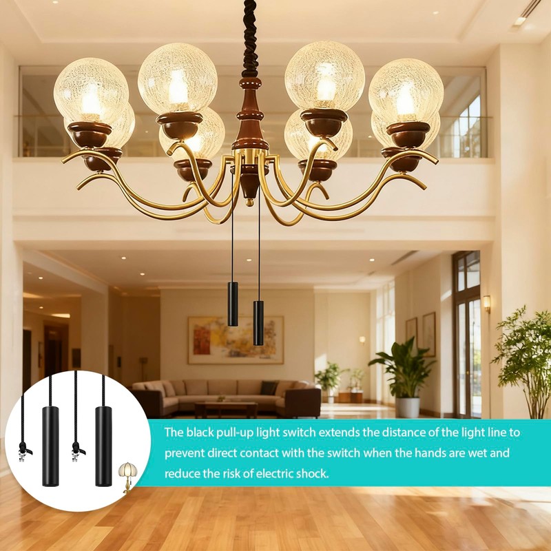 2 Pcs Bathroom Pull Cords, Black Zinc Alloy Light Pulls