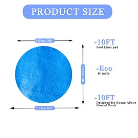 10 x 10 Ft Swimming Pool Ground Cloth, Round Swimming Pool Liner Pad Heavy Duty Pool Ground Mat Protector Pad Prevents Punctures Pool Tarp for Above Ground Swimming Pools
