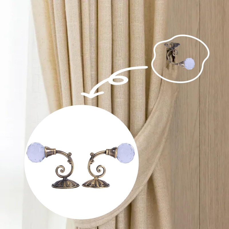 2PCS Curtain Tiebacks, Iron & Artificial Crystal Curtain Holders Curtain
