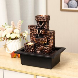 Tabletop Fountain, Indoor Water Fountain, 4-Tier Waterfall Fountain Featuring 3 Desk Fountains. Desk Fountain Home Decor with a Small Waterfall Zen Relaxation