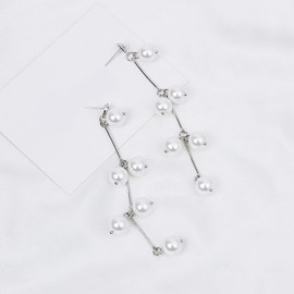 TseenYi Pearl Earrings with Tassel Long Pearl Earrings Silver Long Tassel Pearl Earrings Boho Pearl Stud Earrings Bridal Wedding Pearl Stud Earrings Jewellery for Women and Girls