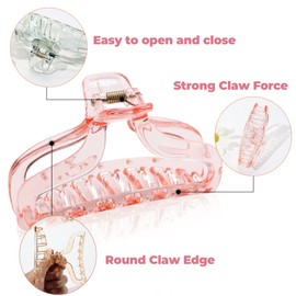Clear Hair Claw Clips for Women, B.PHNE 3.5 Inch Non Slip Big Banana Strong Hold Grip Jaw Clamps for Girls, Transparent Hair Clamps for Thick Thin Hair 4 Pack