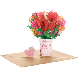 VNS Creations Pop Up Cards - Cherry Blossom 3D Popup Paper Flowers Bouquet for Valentines - Pop Up Birthday Card for Women, Mom with Envelope, Blank Note - Greeting, Anniversary, Mothers Day, Get Well