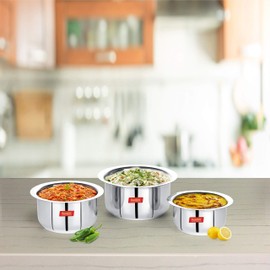 Sumeet Stainless Steel Tope/patila/cookware, 370, 550, 800ml, 3 Piece (Steel)