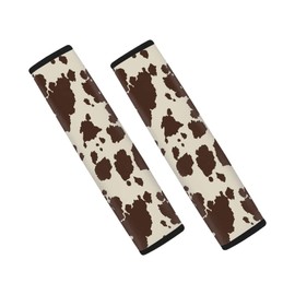 Biyejit Brown Cow Print Universal Car Seat Belt Pads Cover, Safety Seat Belt Comfortable Shoulder Pads for Adults and Children 2 Packs