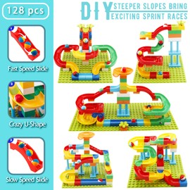 Anpcso 2-in-1 Kids Toys - Marble Run Building Blocks for 2 3 4 5 6 7 + Year Old Boys Girls Toddlers Upgrade Classic Big Bricks Toss Ring Games Compatible with All Major Brands for Christmas Birthday