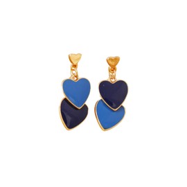 Double Love Heart Drop Earrings Lovely Heart Stud Dangle Earrings Valentine's Day Mother's Day Jewelry Gift for Women(Blue)