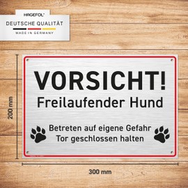 Caution Dog Sign - 30 x 20 cm (Large) Sign for Warning of the Dog, Sturdy 3 mm Hard Foam Sign (Brushed Aluminium)