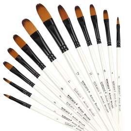 Dainayw 12 PCS Filbert Paint Brushes Set, Artist Brush for Acrylic Oil Watercolor Gouache Artist Professional Painting Kits with Synthetic Nylon Tips White