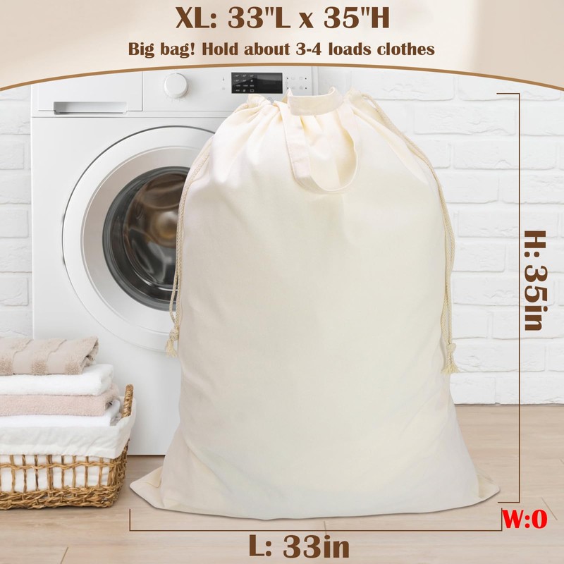CALACH Canvas Laundry Bag 33"Lx 35"H, Thick Cotton Laundry Bag