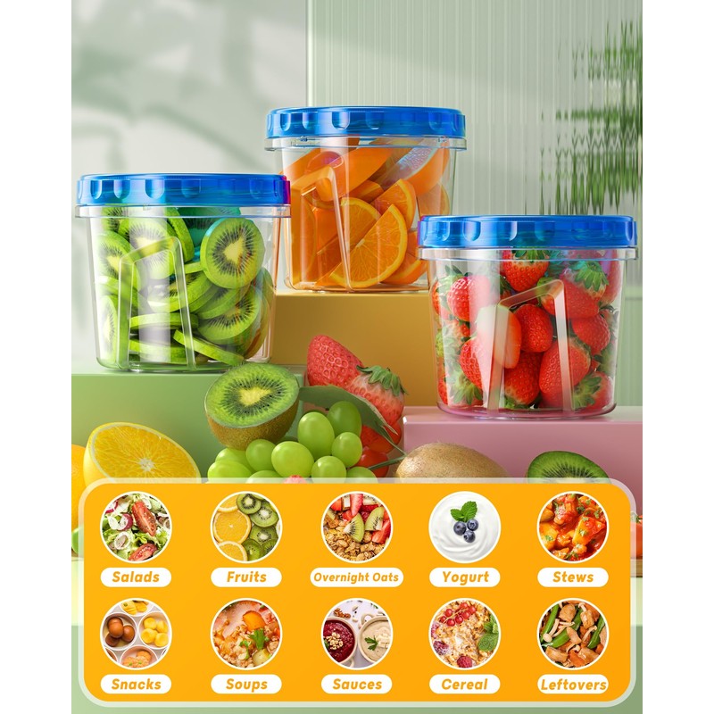 BiuLeon 6 Pack-24 oz Freezer Storage Containers, Plastic Food Storage
