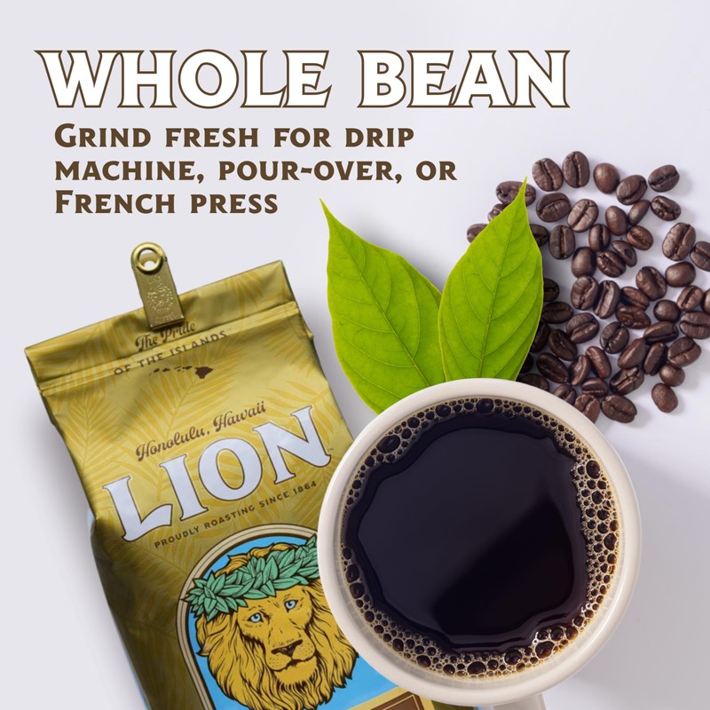 Lion Coffee 24K Gold Roast 100% Kona Whole Bean Coffee,
