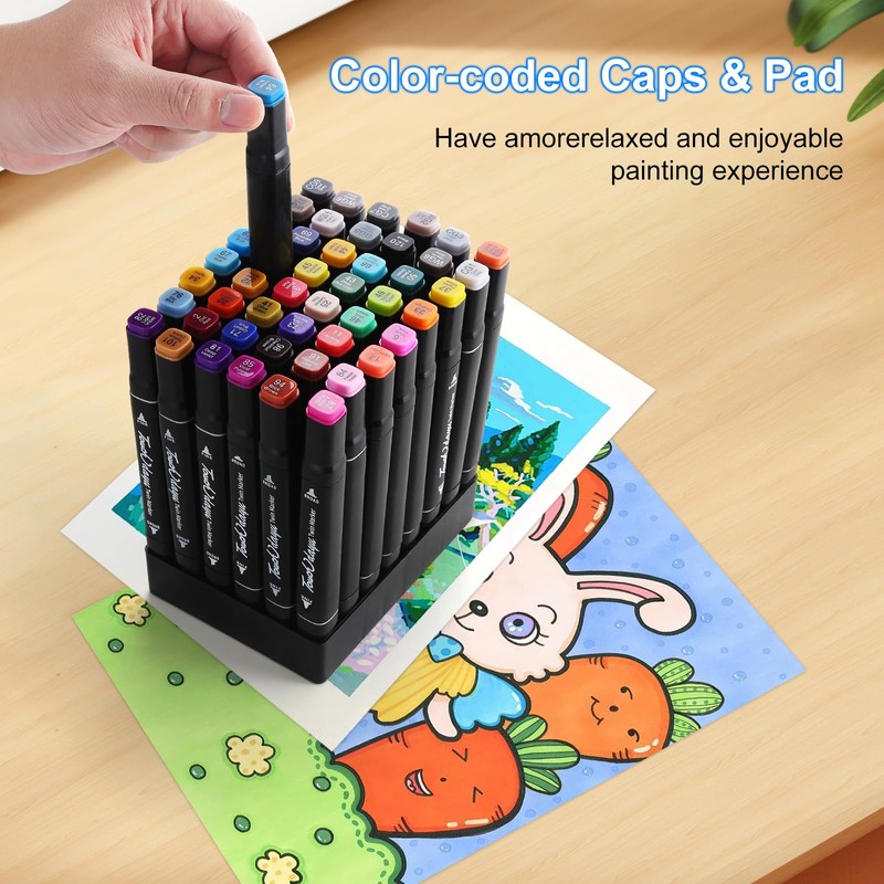 RMIVEGLIA Alcohol Marker Pens Set, 48 Colours, Double-Sided Brush, Felt