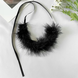 liveliwithmin Winter Feather Choker Necklace Ribbon Fluffy Collar Necklace for Women Animal Villus Short Necklace Velvet Choker Party Birthday Costume Accessories Jewelry Gift (black)