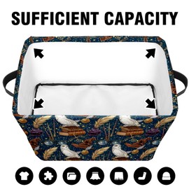 GRTARANY Book Magic Owl Storage Basket Large Foldable Owl Storage Bin Cube Collapsible Organizer for Pantry Bedroom Decor