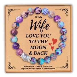 Valentines Day Gifts for Wife from Husband Moonstone Bracelet Natural Imperial Jasper and Love Moonstone Bracelet for Women Birthday Anniversary Gift