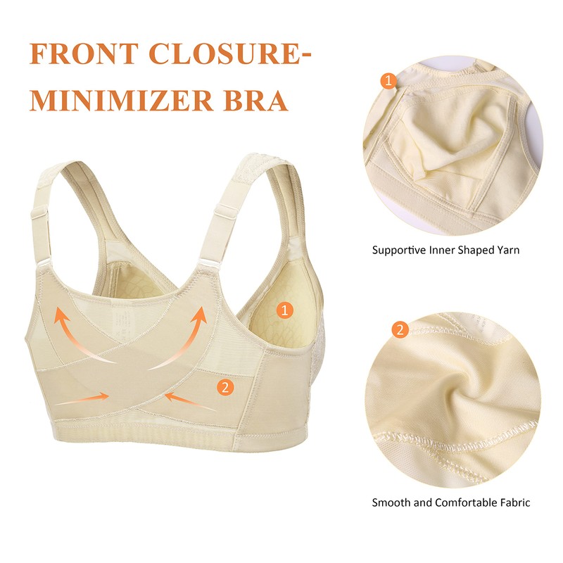 Curyon Women’s Minimizer Bra Front-Close Bras Wireless Full Figure Wirefree