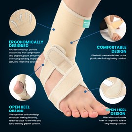 Welnove Drop Foot Brace with Arch Support, AFO Ankle Brace for Walking, Relieves Instability of Lower Limbs by Foot Drop, MS, TBI, Spinal Cord Injury, Cerebral Palsy (Right, Beige)