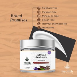 Neolith Saffron Sandalwood Night Cream | 98% Organic | Night moisturizer, Anti Aging night cream, Night cream for glowing skin | No Silicon, No Mineral oil, No Paraben, No Synthetics