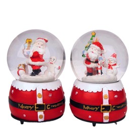 Musical Christmas Snowglobe Large Water Ball Features Christmas Santa Snowman Scene Santa Costume Resin Base- 10x15cm - Christmas Table Mantel Decorations