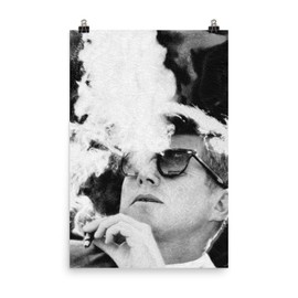 John F Kennedy Cigar and Sunglasses Black and White Poster