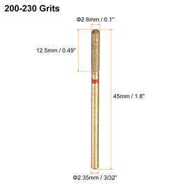sourcing map 5pcs 200-230 Grits Diamond Grinding Bit 2.6mm Cylindrical Ball Head 2.35mm Shank 12.5mm Length Titanium Plated Stone Sanding Drill Bits Rotary Tool for Nails Grinding Polishing