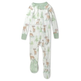HonestBaby Baby 1 Holiday Non-Slip Footed Pajamas One-Piece Sleeper Zip-Front Pjs 100% Organic Cotton, Reindeer Lights, 24 Months