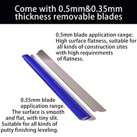 BHTOP Drywall Tools Skimming Blade with Extension Handle - 7", 10" 14“ 16” & 24" Blades Extruded Aluminum 301 Stainless Steel Construction Tools End Caps, Wall-Board with 0.5mm&0.35mm Thickness Blue