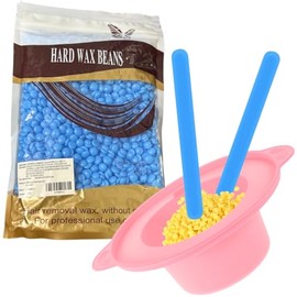 Kit Depilar 300gr Cera Española y Tarro Para Cera Perlas para Depilacion Sin Dolor Rostro Piernas Axilas Zona Intima (300 Gramos, Blueberry)