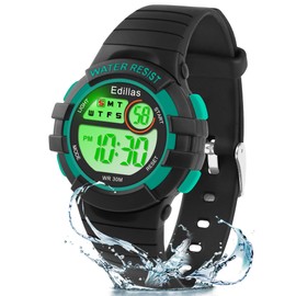 Edillas Kids Watches Digital for Girls Boys,7 Colors Waterproof Learn Time Watches for Child Sport Outdoor Multifunctional Wrist Watches with Stopwatch/Alarm (Black-8206)