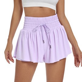 Blaosn - Pantalones cortos deportivos para mujer, para entrenamiento, correr, gimnasio, yoga, cintura alta, falda de sudor, linda, ropa de verano, Lavanda, Small