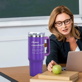 Chaos Coordinator 40oz Vacuum Insulated Tumbler with Handle and Straw Lid - Stainless Steel, Leak Proof, Flower Theme - Perfect for Work, Retirement, Appreciation Gifts