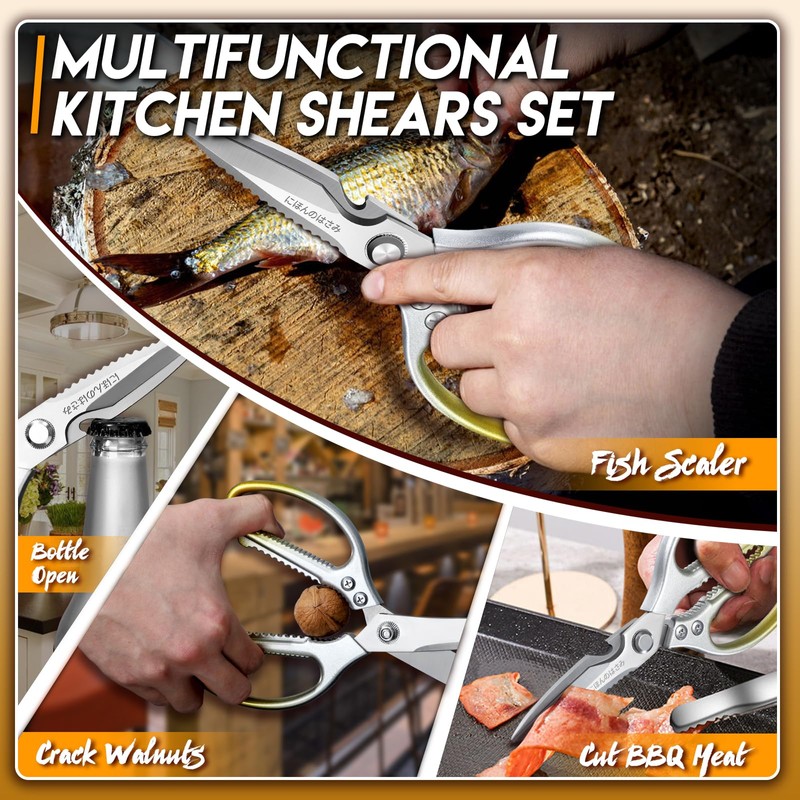 DRAGON RIOT Kitchen Shears, 2-Pack Kitchen Scissors, Gold Meat Cooking