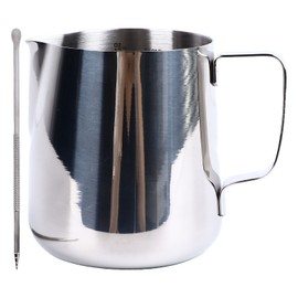 Milk Frothing Pitcher 350ml 304 Stainless Steel Milk Jug Coffee Steaming Creamer Cup with Decorating Pen for Cafe Kitchen