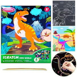 JUNQIU Scratch Art for Kids, Dinosaurs Black Rainbow Scratch Art Paper Set-Arts and Crafts & Supplies, DIY Activity & Party Games, Gifts for Toddlers, Girls & Boys Ages 3, 4, 5, 6, 7, 8