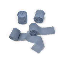 Socomi Dusty Blue Chiffon Ribbon Fringe Sample Color Swatches 1-3/4" x 7Yd, 4 Rolls Handmade Ribbons for Wedding Invitations Bouquets Backdrop Decorations