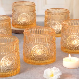 Sunnyfuture 6Pcs Large Votive Candle Holders Gold Glass Tealight Candle Holders for Wedding, Table Centerpiece, Party, Birthday, Home Decor