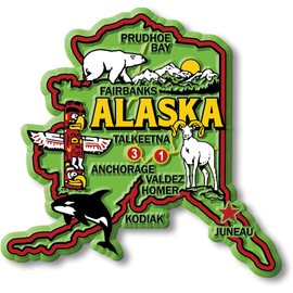Alaska Colorful State Magnet by Classic Magnets, 3.5" x 3.3", Collectible Souvenirs Made in The USA